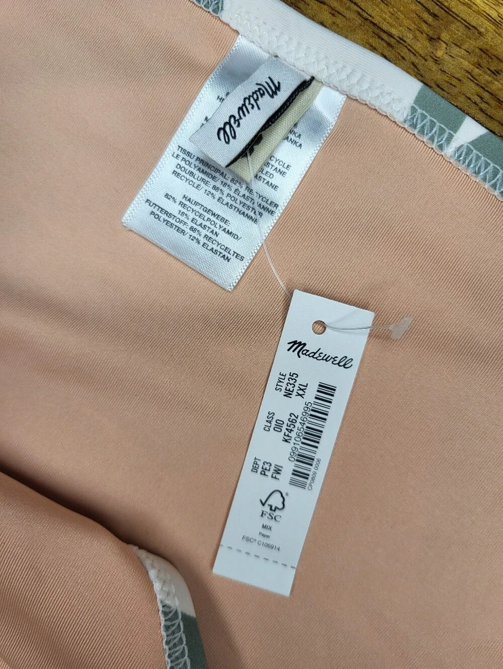 Madewell Geo Print High-Rise Swim Bottoms in Sage Green, Peach & White